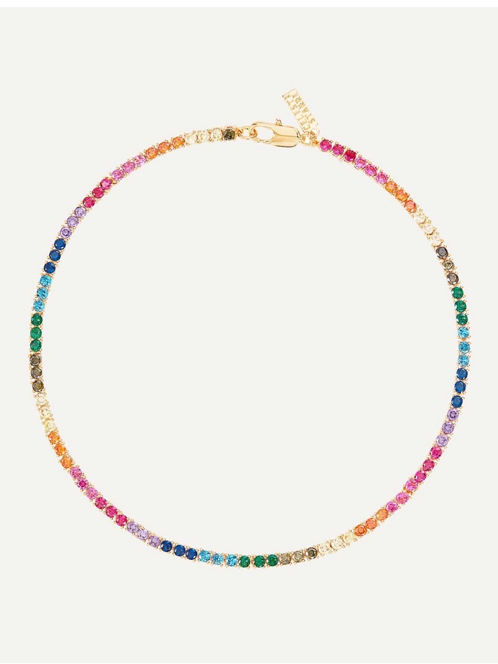 18k Gold Plated Multicolor Crystal Tennis Necklace - Rainbow by Celeste Starre